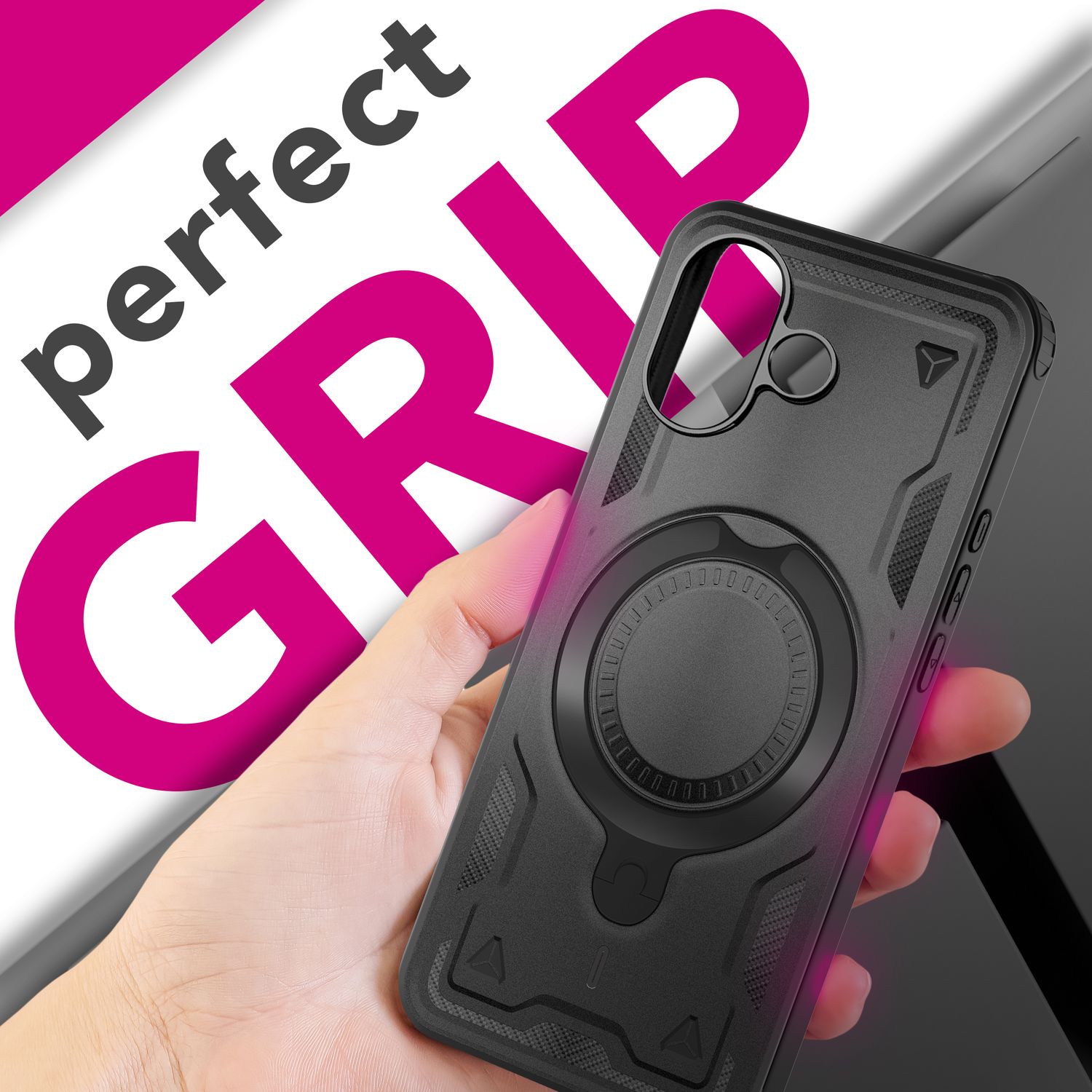NALIA MagSafe Hülle Stormguard für Apple iPhone 17 (Unzerstörbare Panzerhülle) - Stoßfeste Outdoor Schutzhülle mit 360° Ring Ständer, Armor Case, Fallschutz Cover - Vulkanschwarz Default Title NALIA Outdoor Hülle