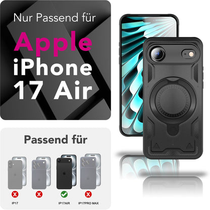 NALIA MagSafe Hülle Stormguard für Apple iPhone 17 Air (Unzerstörbare Panzerhülle), Schlagfester Aufprallschutz, Military Hardcase mit 360° Dreh-Ring, Outdoor Cover - Vulkanschwarz Default Title NALIA Outdoor Hülle