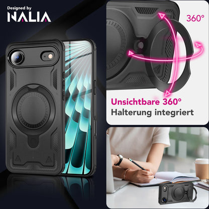 NALIA MagSafe Hülle Stormguard für Apple iPhone 17 Air (Unzerstörbare Panzerhülle), Schlagfester Aufprallschutz, Military Hardcase mit 360° Dreh-Ring, Outdoor Cover - Vulkanschwarz Default Title NALIA Outdoor Hülle