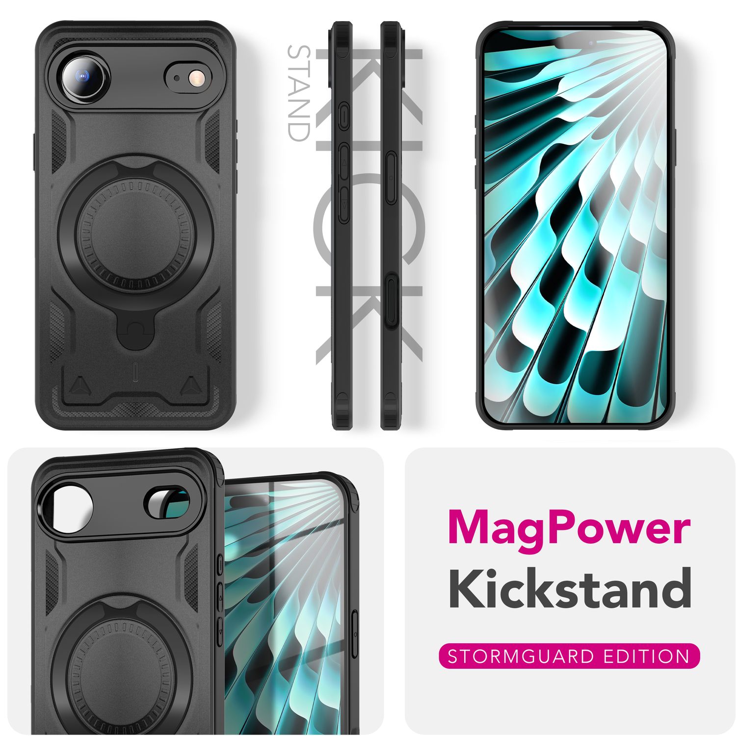 NALIA MagSafe Hülle Stormguard für Apple iPhone 17 Air (Unzerstörbare Panzerhülle), Schlagfester Aufprallschutz, Military Hardcase mit 360° Dreh-Ring, Outdoor Cover - Vulkanschwarz Default Title NALIA Outdoor Hülle