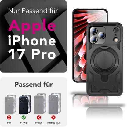 NALIA MagSafe Hülle Stormguard für Apple iPhone 17 Pro (Unzerstörbare Panzerhülle), Verstärkter Fallschutz, Militärisches Hardcase mit 360° Dreh-Ring, Armor Cover - Vulkanschwarz Default Title NALIA Outdoor Hülle