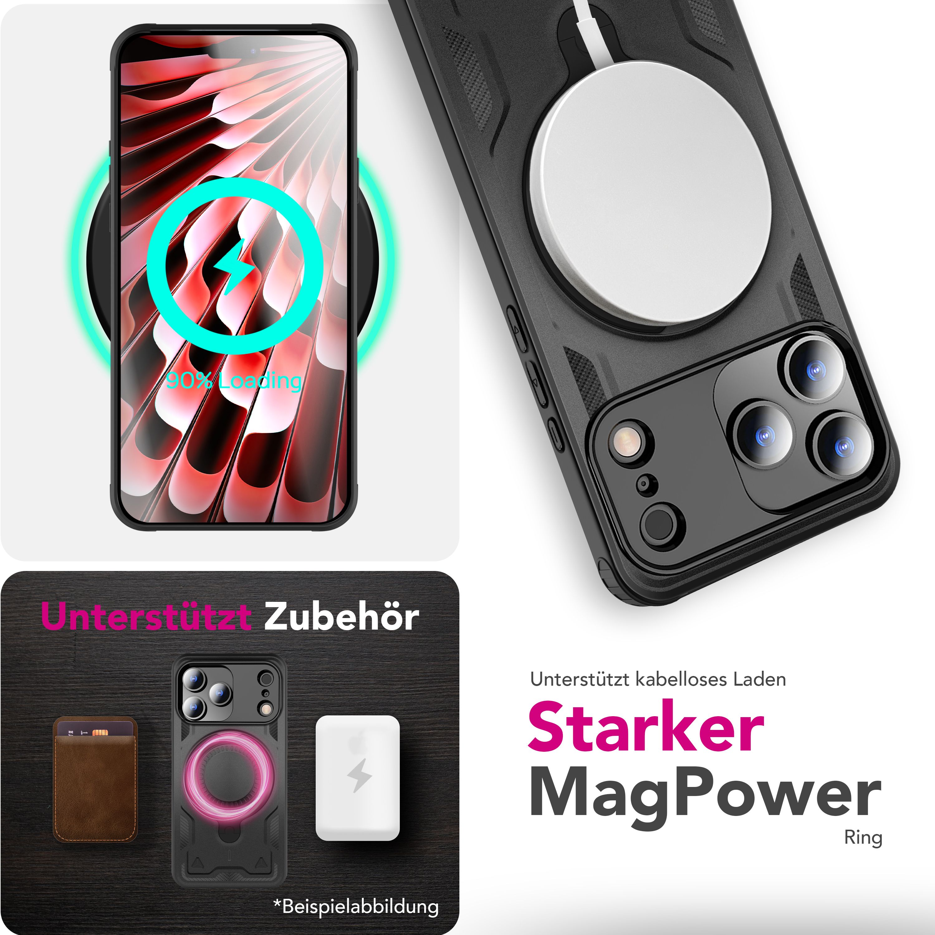 NALIA MagSafe Hülle Stormguard für Apple iPhone 17 Pro (Unzerstörbare Panzerhülle), Verstärkter Fallschutz, Militärisches Hardcase mit 360° Dreh-Ring, Armor Cover - Vulkanschwarz Default Title NALIA Outdoor Hülle