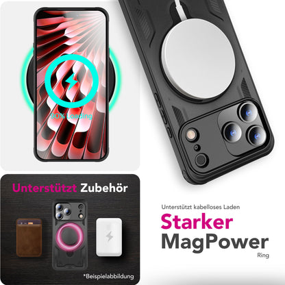 NALIA MagSafe Hülle Stormguard für Apple iPhone 17 Pro (Unzerstörbare Panzerhülle), Verstärkter Fallschutz, Militärisches Hardcase mit 360° Dreh-Ring, Armor Cover - Vulkanschwarz Default Title NALIA Outdoor Hülle