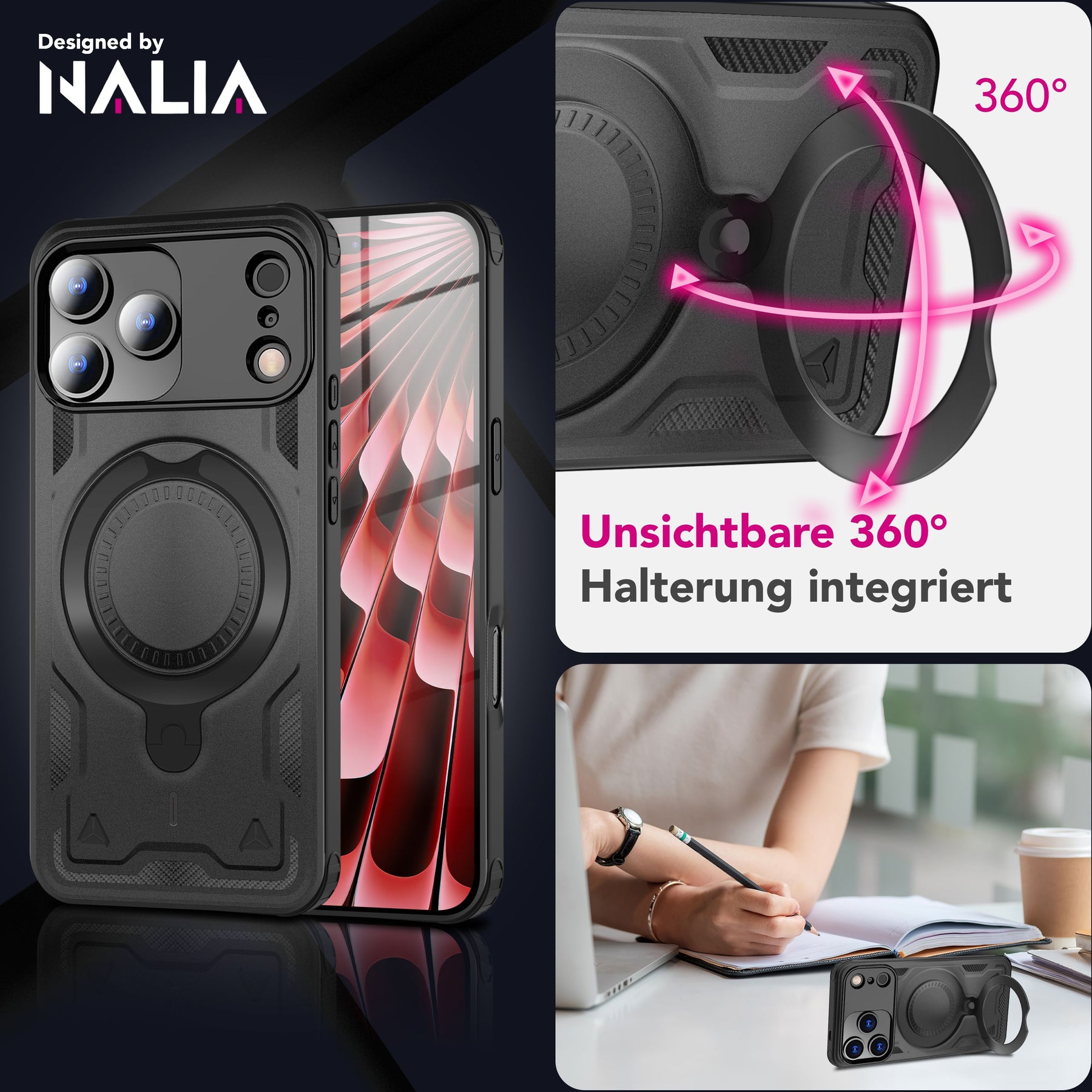 NALIA Magnetische Panzerhülle für iPhone 17 Pro – Ring-Halterung 360° & MagSafe kompatibel – STORMGUARD (Outdoor Case) – Marke aus Berlin Default Title NALIA Outdoor Hülle