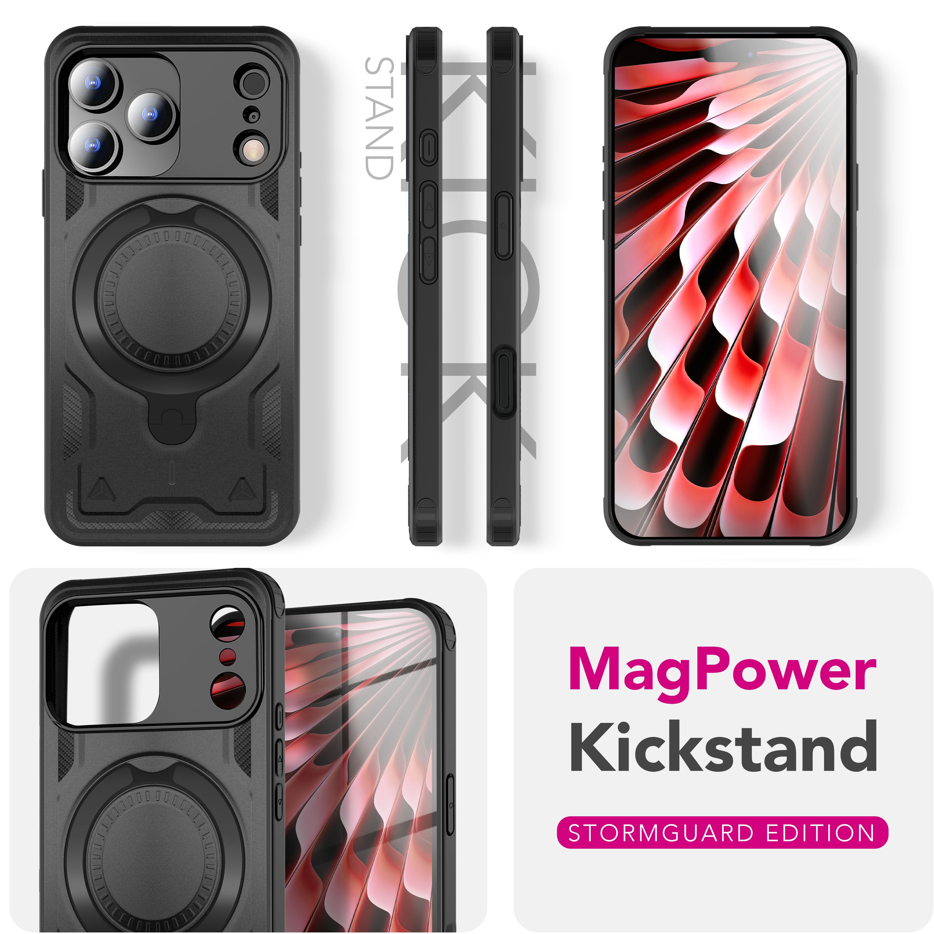 NALIA MagSafe Hülle Stormguard für Apple iPhone 17 Pro (Unzerstörbare Panzerhülle), Verstärkter Fallschutz, Militärisches Hardcase mit 360° Dreh-Ring, Armor Cover - Vulkanschwarz Default Title NALIA Outdoor Hülle