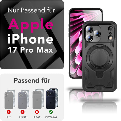 NALIA MagSafe Hülle Stormguard für Apple iPhone 17 Pro Max (Unzerstörbare Panzerhülle), Stoßfestes Armor Hardcase mit 360° Ring-Halter, Outdoor Militär Schutzhülle - Vulkanschwarz Default Title NALIA Outdoor Hülle