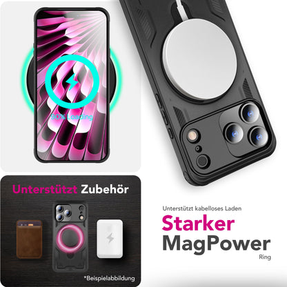 NALIA MagSafe Hülle Stormguard für Apple iPhone 17 Pro Max (Unzerstörbare Panzerhülle), Stoßfestes Armor Hardcase mit 360° Ring-Halter, Outdoor Militär Schutzhülle - Vulkanschwarz Default Title NALIA Outdoor Hülle