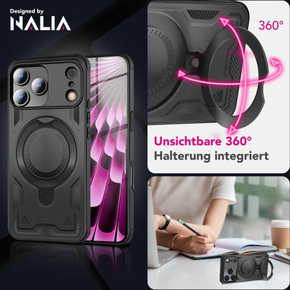NALIA MagSafe Hülle Stormguard für Apple iPhone 17 Pro Max (Unzerstörbare Panzerhülle), Stoßfestes Armor Hardcase mit 360° Ring-Halter, Outdoor Militär Schutzhülle - Vulkanschwarz Default Title NALIA Outdoor Hülle