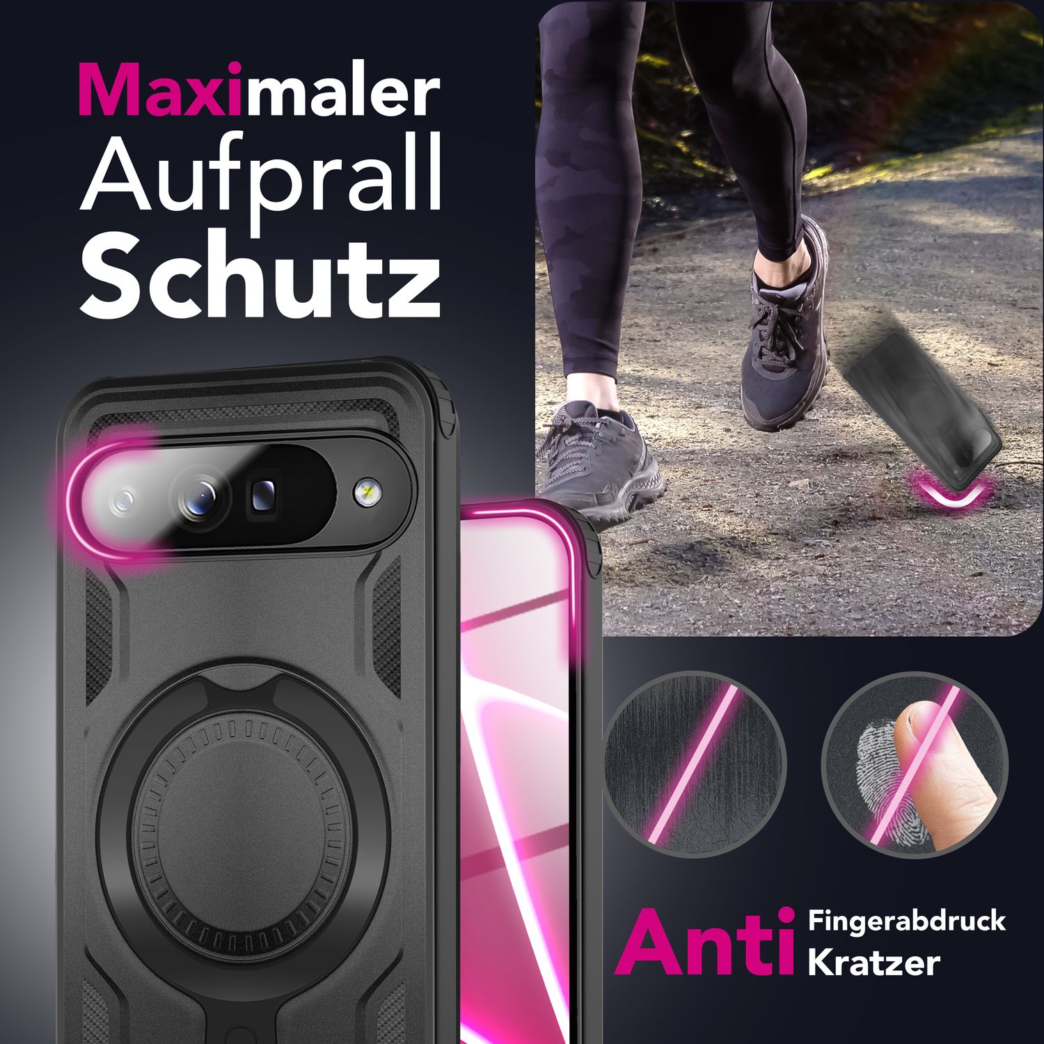 NALIA MagSafe Ring Hülle Google Pixel 10 Case 360° stoßfest Vulkanschwarz NALIA Outdoor Hülle