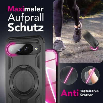 NALIA Magnetische Panzerhülle für Google Pixel 10 – Ring-Halterung 360° & MagSafe kompatibel – STORMGUARD (Outdoor Case) – Marke aus Berlin Vulkanschwarz NALIA Outdoor Hülle