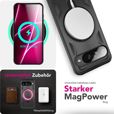 NALIA Magnetische Panzerhülle für Google Pixel 10 – Ring-Halterung 360° & MagSafe kompatibel – STORMGUARD (Outdoor Case) – Marke aus Berlin Vulkanschwarz NALIA Outdoor Hülle