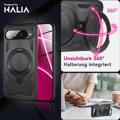 NALIA Magnetische Panzerhülle für Google Pixel 10 – Ring-Halterung 360° & MagSafe kompatibel – STORMGUARD (Outdoor Case) – Marke aus Berlin Vulkanschwarz NALIA Outdoor Hülle
