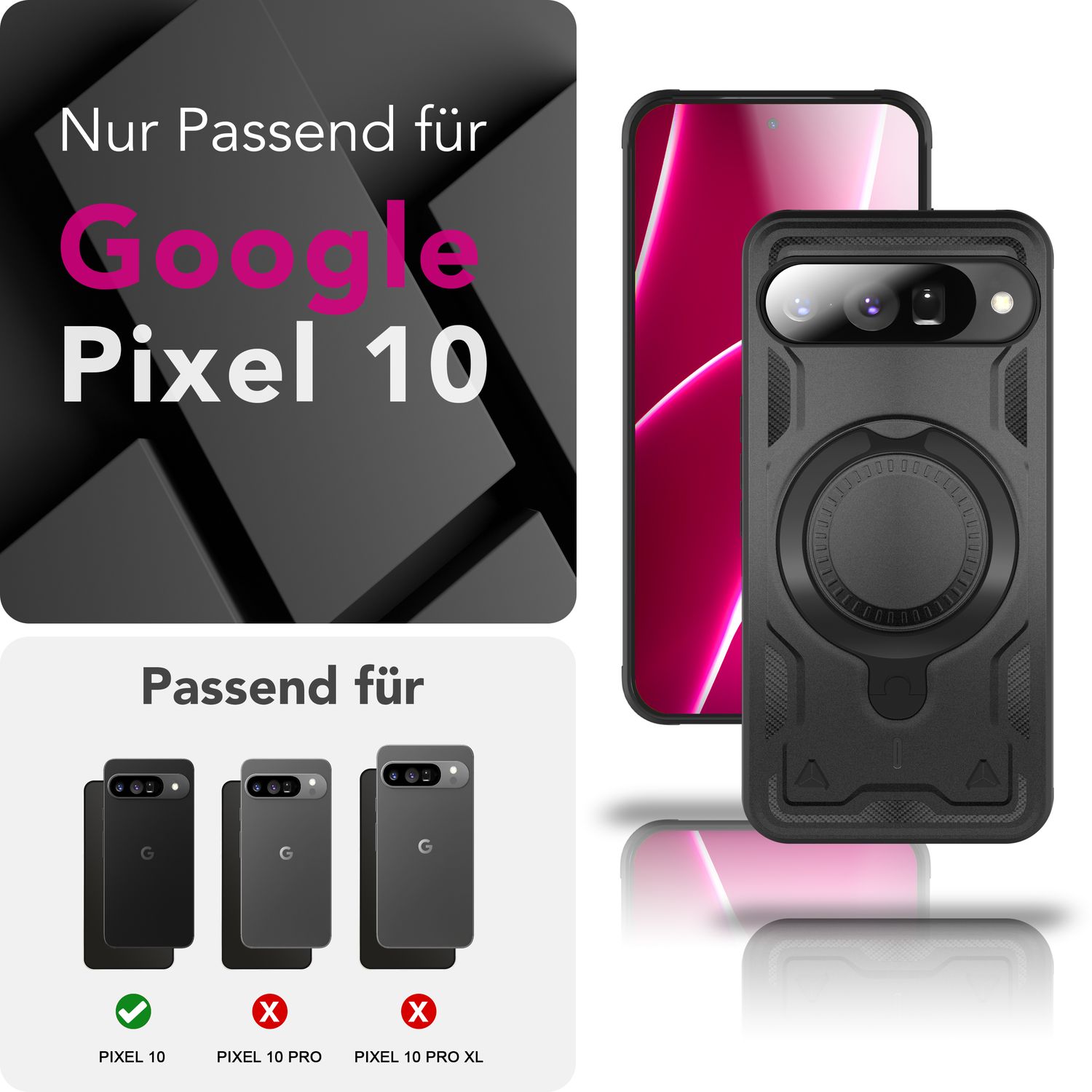 NALIA MagSafe Ring Hülle Google Pixel 10 Case 360° stoßfest Vulkanschwarz NALIA Outdoor Hülle