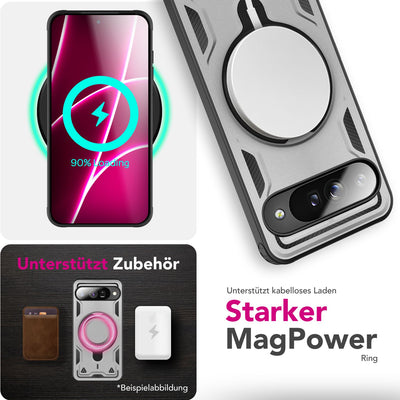NALIA Magnetische Panzerhülle für Google Pixel 10 – Ring-Halterung 360° & MagSafe kompatibel – STORMGUARD (Outdoor Case) – Marke aus Berlin Sturmsilber NALIA Outdoor Hülle