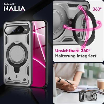 NALIA Magnetische Panzerhülle für Google Pixel 10 – Ring-Halterung 360° & MagSafe kompatibel – STORMGUARD (Outdoor Case) – Marke aus Berlin Sturmsilber NALIA Outdoor Hülle