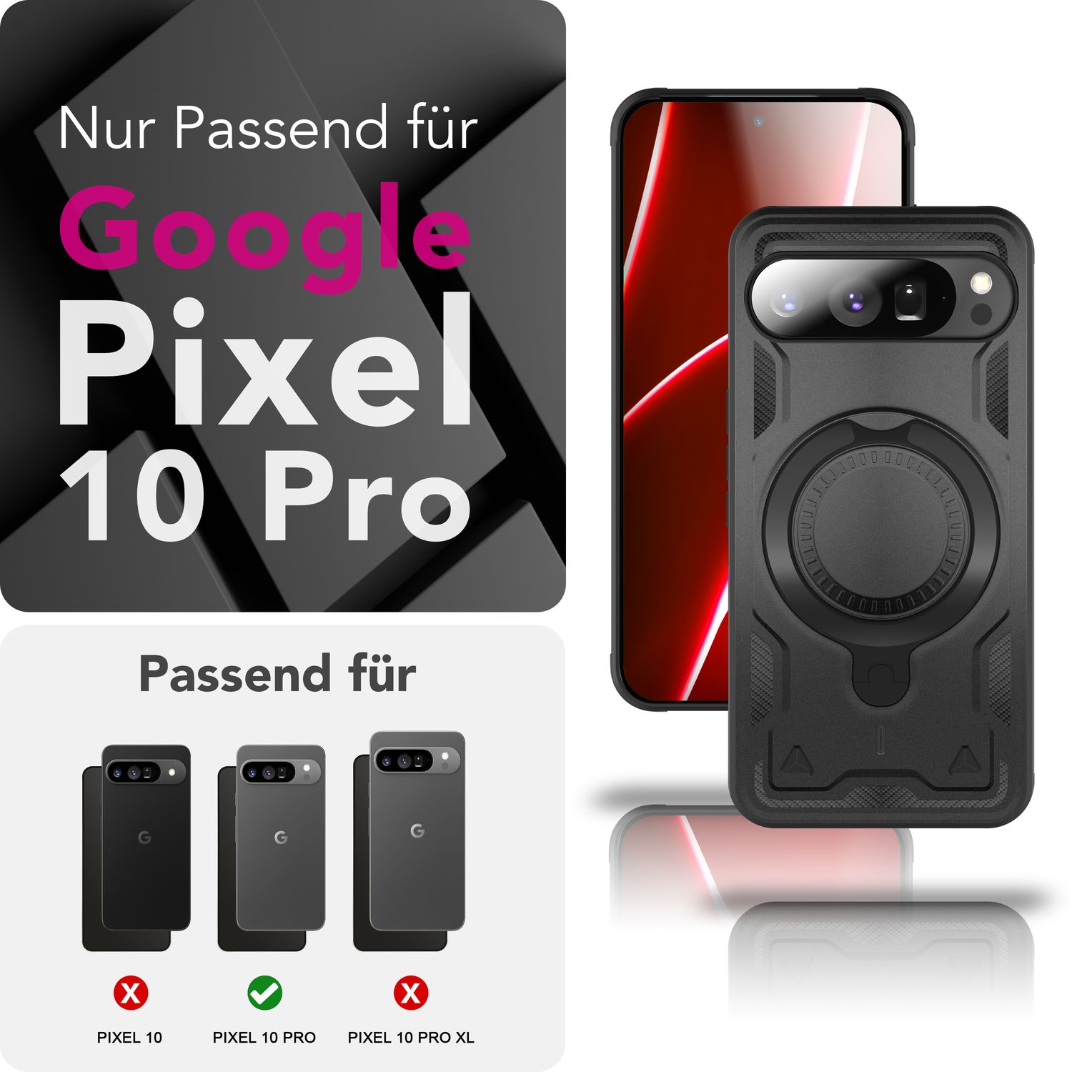 NALIA Hülle Stormguard für Google Pixel 10 Pro (Unzerstörbare Panzerhülle mit MagSafe), Schlagfeste Schutzhülle im Military Look, 360° Ring Ständer, Outdoor Cover Vulkanschwarz NALIA Outdoor Hülle