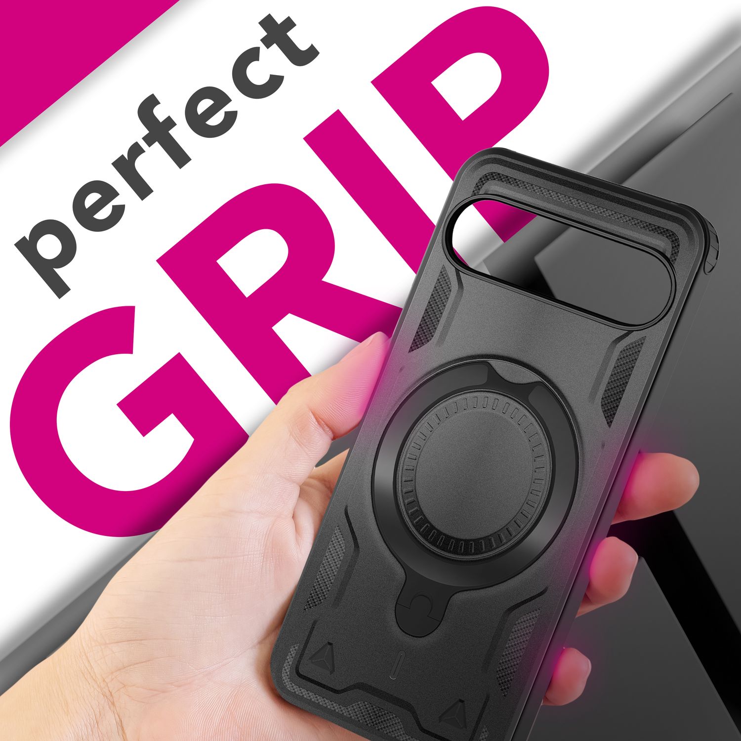 NALIA Hülle Stormguard für Google Pixel 10 Pro (Unzerstörbare Panzerhülle mit MagSafe), Schlagfeste Schutzhülle im Military Look, 360° Ring Ständer, Outdoor Cover Vulkanschwarz NALIA Outdoor Hülle