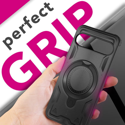 NALIA Hülle Stormguard für Google Pixel 10 Pro (Unzerstörbare Panzerhülle mit MagSafe), Schlagfeste Schutzhülle im Military Look, 360° Ring Ständer, Outdoor Cover Vulkanschwarz NALIA Outdoor Hülle