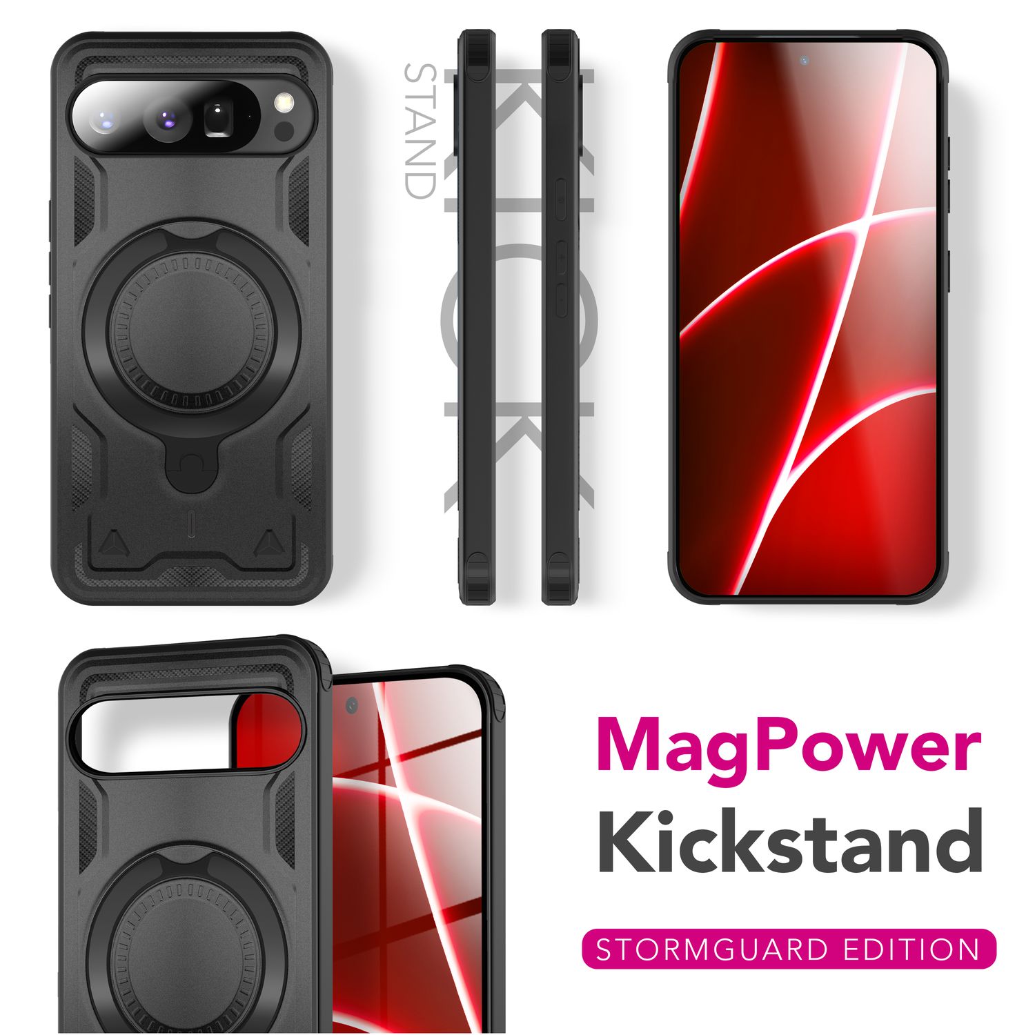 NALIA Hülle Stormguard für Google Pixel 10 Pro (Unzerstörbare Panzerhülle mit MagSafe), Schlagfeste Schutzhülle im Military Look, 360° Ring Ständer, Outdoor Cover Vulkanschwarz NALIA Outdoor Hülle