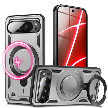 NALIA Hülle Stormguard für Google Pixel 10 Pro (Unzerstörbare Panzerhülle mit MagSafe), Schlagfeste Schutzhülle im Military Look, 360° Ring Ständer, Outdoor Cover Sturmsilber NALIA Outdoor Hülle