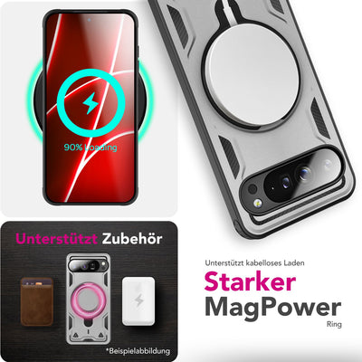 NALIA Magnetische Panzerhülle für Google Pixel 10 Pro – Ring-Halterung 360° & MagSafe kompatibel – STORMGUARD (Outdoor Case) – Marke aus Berlin Sturmsilber NALIA Outdoor Hülle
