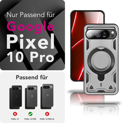 NALIA Hülle Stormguard für Google Pixel 10 Pro (Unzerstörbare Panzerhülle mit MagSafe), Schlagfeste Schutzhülle im Military Look, 360° Ring Ständer, Outdoor Cover Sturmsilber NALIA Outdoor Hülle