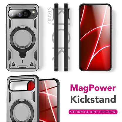 NALIA Hülle Stormguard für Google Pixel 10 Pro (Unzerstörbare Panzerhülle mit MagSafe), Schlagfeste Schutzhülle im Military Look, 360° Ring Ständer, Outdoor Cover Sturmsilber NALIA Outdoor Hülle
