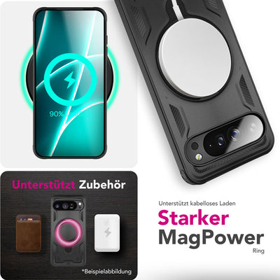 NALIA Magnetische Panzerhülle für Google Pixel 10 Pro XL – Ring-Halterung 360° & MagSafe kompatibel – STORMGUARD (Outdoor Case) – Marke aus Berlin Vulkanschwarz NALIA Outdoor Hülle