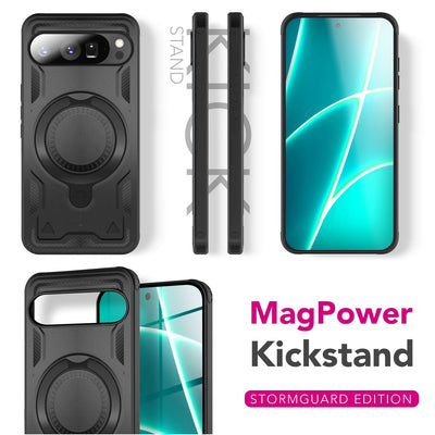 NALIA Magnetische Panzerhülle für Google Pixel 10 Pro XL – Ring-Halterung 360° & MagSafe kompatibel – STORMGUARD (Outdoor Case) – Marke aus Berlin Vulkanschwarz NALIA Outdoor Hülle