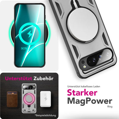 NALIA Magnetische Panzerhülle für Google Pixel 10 Pro XL – Ring-Halterung 360° & MagSafe kompatibel – STORMGUARD (Outdoor Case) – Marke aus Berlin Sturmsilber NALIA Outdoor Hülle