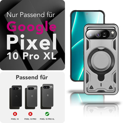 NALIA Magnetische Panzerhülle für Google Pixel 10 Pro XL – Ring-Halterung 360° & MagSafe kompatibel – STORMGUARD (Outdoor Case) – Marke aus Berlin Sturmsilber NALIA Outdoor Hülle