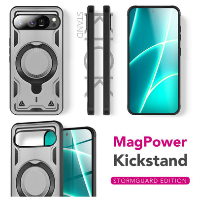NALIA Magnetische Panzerhülle für Google Pixel 10 Pro XL – Ring-Halterung 360° & MagSafe kompatibel – STORMGUARD (Outdoor Case) – Marke aus Berlin Sturmsilber NALIA Outdoor Hülle