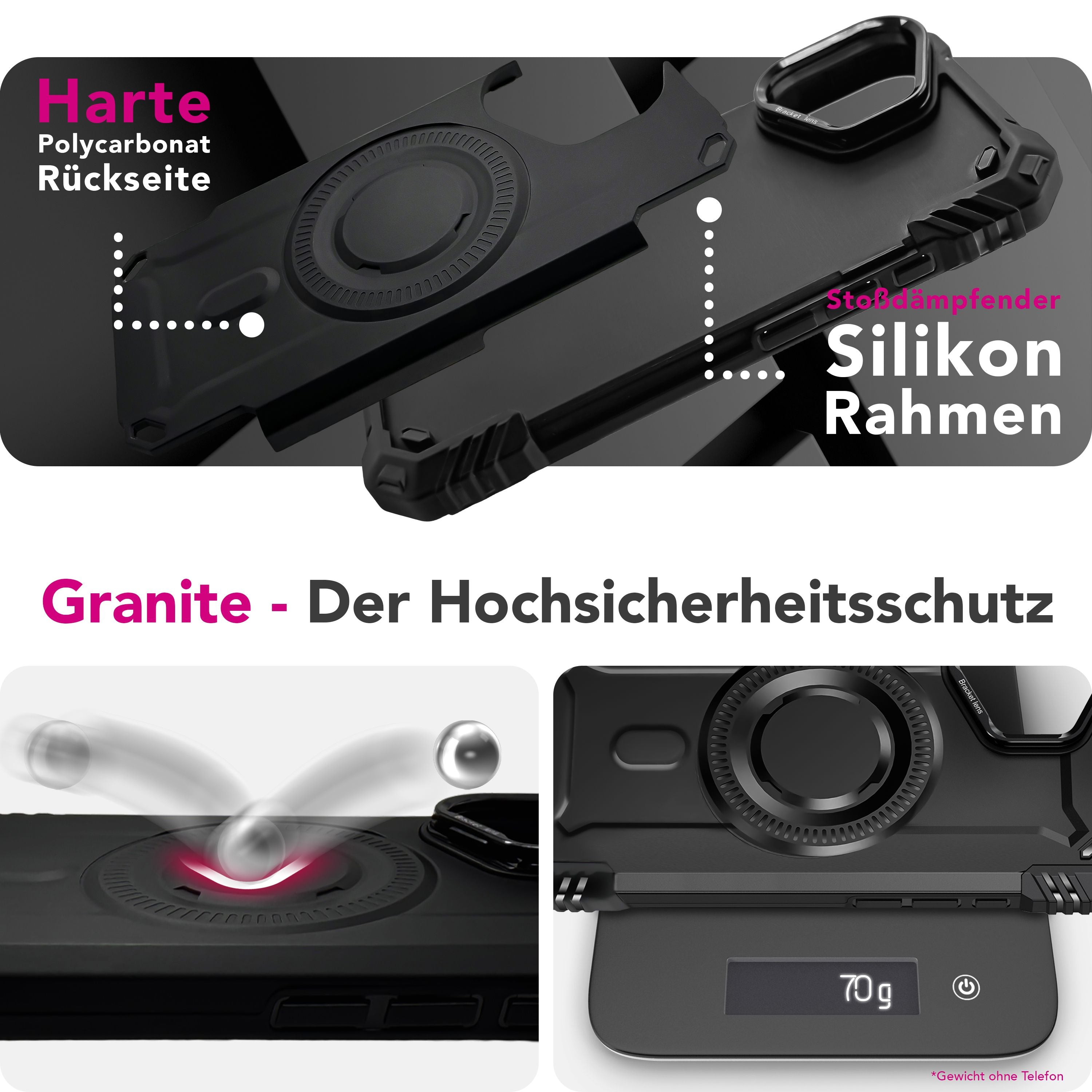 NALIA MagSafe Hülle Granite für Apple iPhone 17 (Militär-Panzer) - Stoßfestes Armor Case, Robuste Schutzhülle mit Kickstand, Heavy Duty Cover, Aufprallschutz - Vulkanschwarz