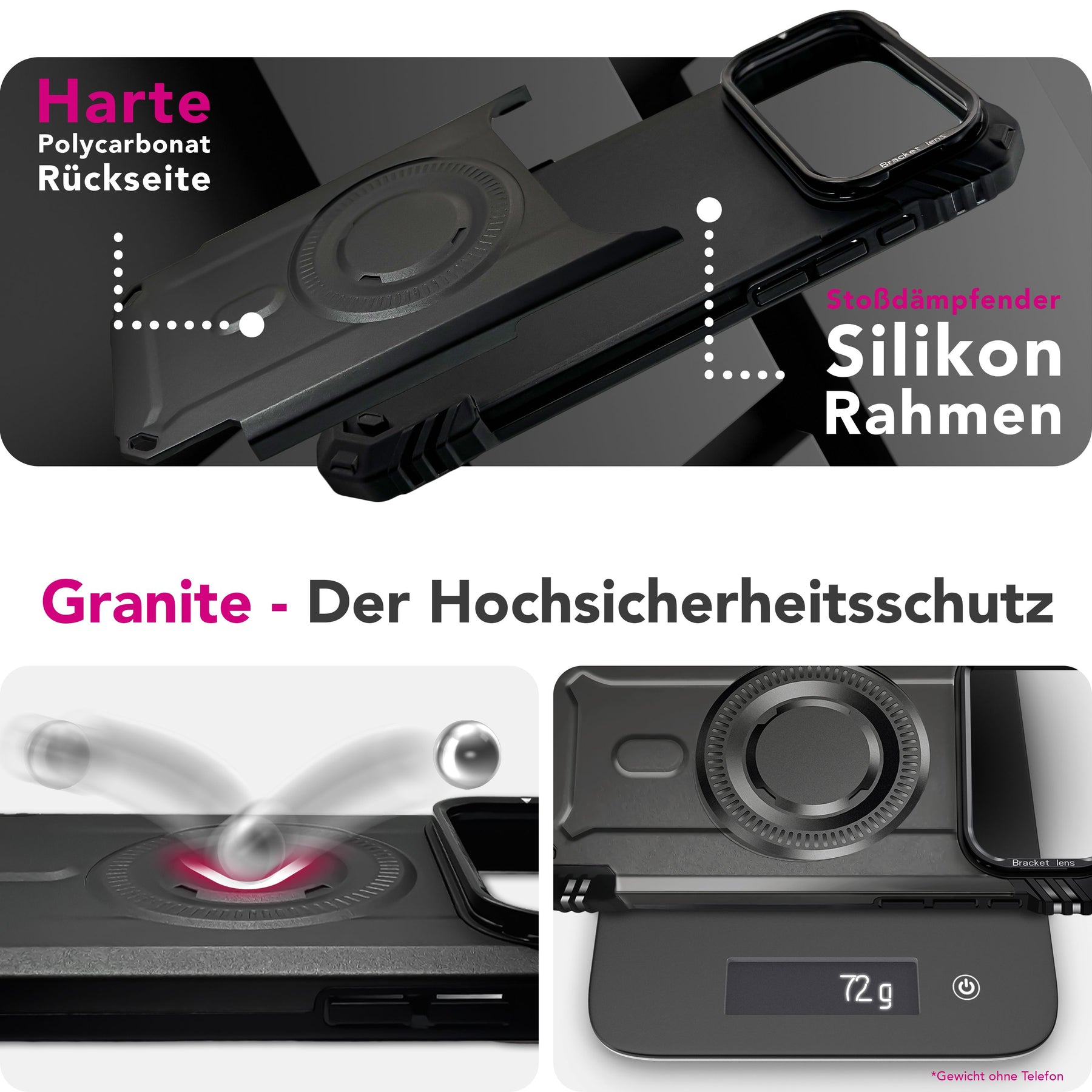 NALIA Magnetische Panzerhülle für iPhone 17 Pro – MagSafe kompatibel & Kamera-Stand – GRANITE (Outdoor Schutzhülle Stoßfest) – Marke aus Berlin Sturmgrau NALIA Outdoor Hülle
