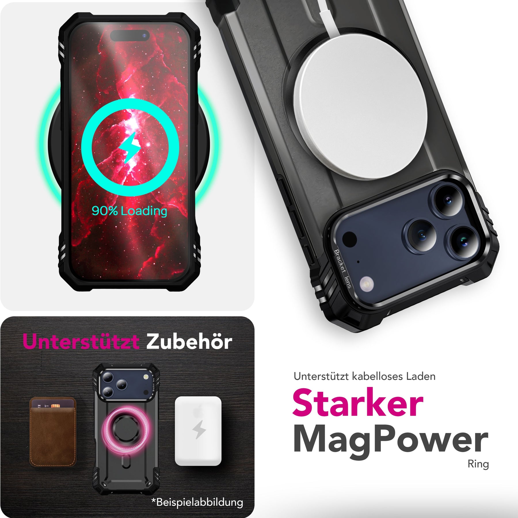 NALIA Magnetische Panzerhülle für iPhone 17 Pro – MagSafe kompatibel & Kamera-Stand – GRANITE (Outdoor Schutzhülle Stoßfest) – Marke aus Berlin Sturmgrau NALIA Outdoor Hülle
