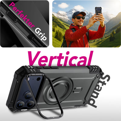 NALIA Magnetische Panzerhülle für iPhone 17 Pro – MagSafe kompatibel & Kamera-Stand – GRANITE (Outdoor Schutzhülle Stoßfest) – Marke aus Berlin Sturmgrau NALIA Outdoor Hülle