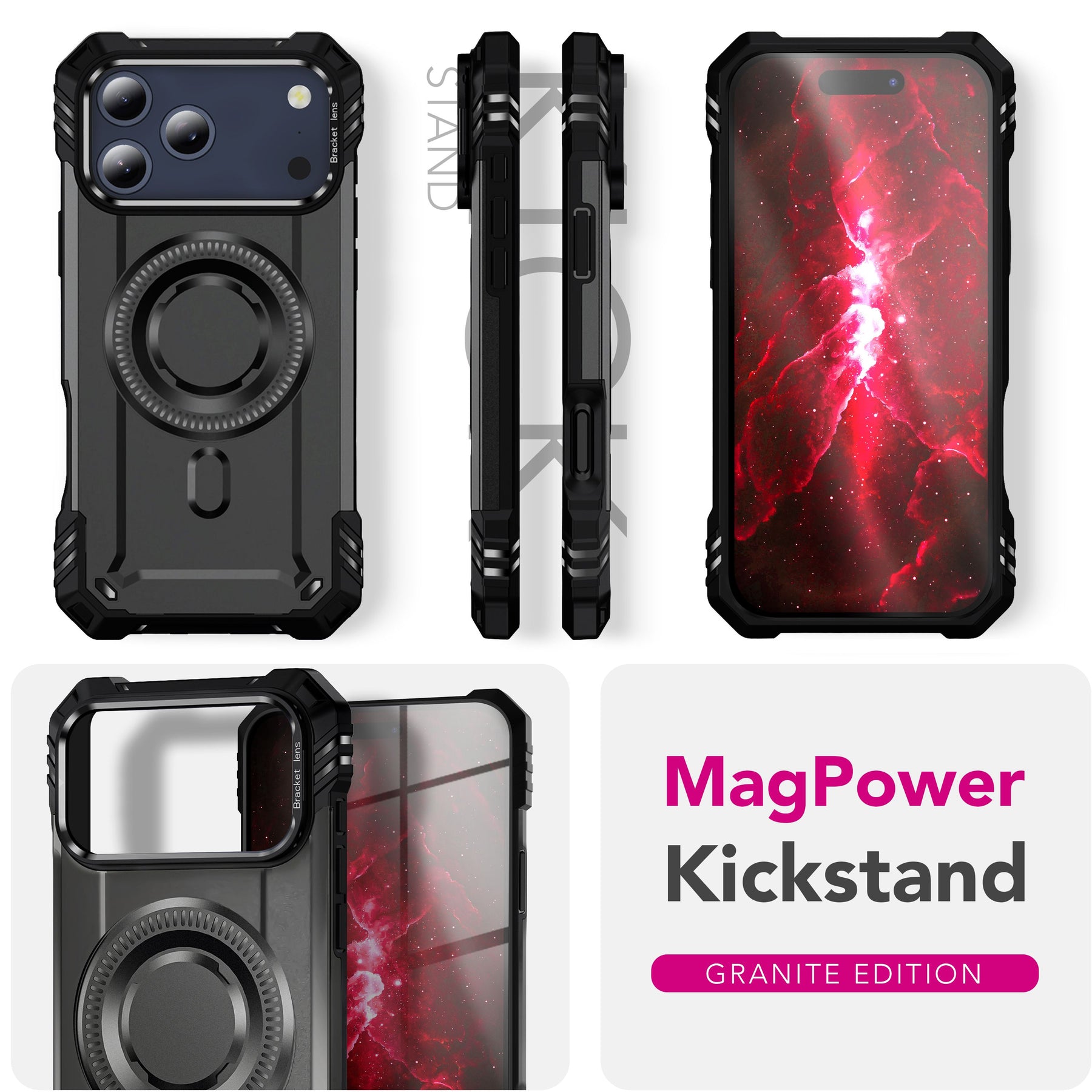 NALIA Magnetische Panzerhülle für iPhone 17 Pro – MagSafe kompatibel & Kamera-Stand – GRANITE (Outdoor Schutzhülle Stoßfest) – Marke aus Berlin Sturmgrau NALIA Outdoor Hülle