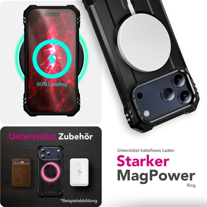 NALIA MagSafe Hülle Granite für Apple iPhone 17 Pro (Militär-Panzer) - Schlagfeste Handyhülle mit Kickstand, Rutschfestes Outdoor Armor Case, Fallschutz Cover