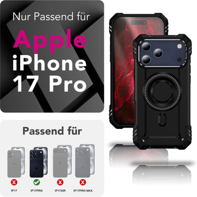 NALIA Magnetische Panzerhülle für iPhone 17 Pro – MagSafe kompatibel & Kamera-Stand – GRANITE (Outdoor Schutzhülle Stoßfest) – Marke aus Berlin Vulkanschwarz NALIA Outdoor Hülle