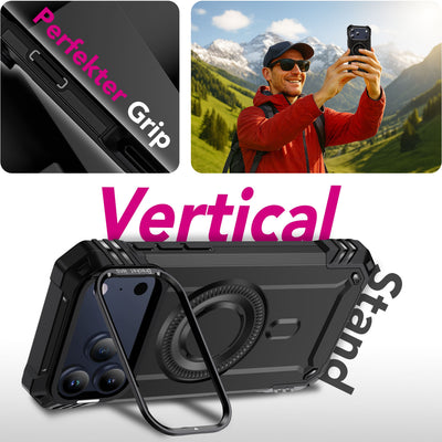 NALIA Magnetische Panzerhülle für iPhone 17 Pro – MagSafe kompatibel & Kamera-Stand – GRANITE (Outdoor Schutzhülle Stoßfest) – Marke aus Berlin Vulkanschwarz NALIA Outdoor Hülle