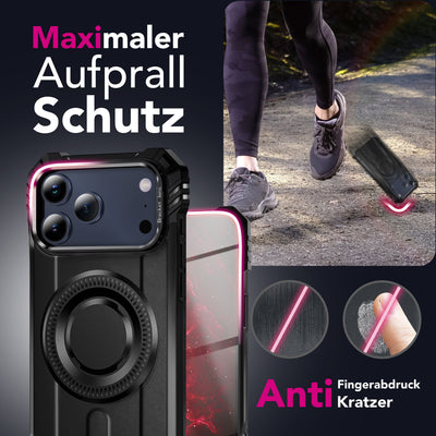 NALIA Magnetische Panzerhülle für iPhone 17 Pro – MagSafe kompatibel & Kamera-Stand – GRANITE (Outdoor Schutzhülle Stoßfest) – Marke aus Berlin Vulkanschwarz NALIA Outdoor Hülle