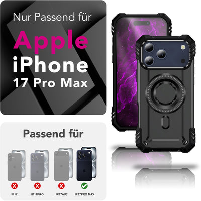 NALIA Magnetische Panzerhülle für iPhone 17 Pro Max – MagSafe kompatibel & Kamera-Stand – GRANITE (Outdoor Schutzhülle Stoßfest) – Marke aus Berlin Sturmgrau NALIA Outdoor Hülle