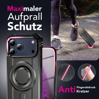 NALIA Magnetische Panzerhülle für iPhone 17 Pro Max – MagSafe kompatibel & Kamera-Stand – GRANITE (Outdoor Schutzhülle Stoßfest) – Marke aus Berlin Sturmgrau NALIA Outdoor Hülle