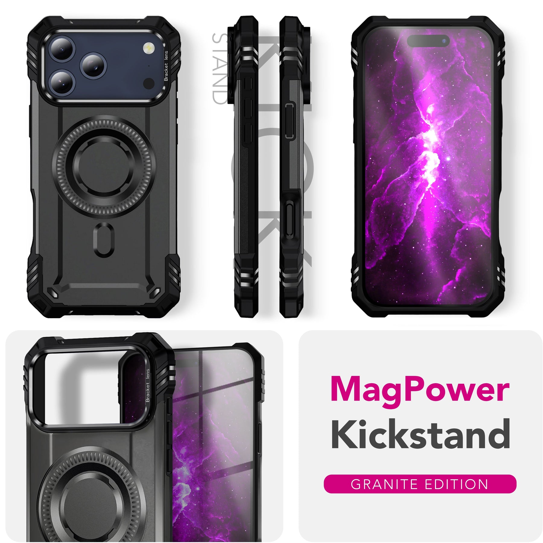 NALIA Magnetische Panzerhülle für iPhone 17 Pro Max – MagSafe kompatibel & Kamera-Stand – GRANITE (Outdoor Schutzhülle Stoßfest) – Marke aus Berlin Sturmgrau NALIA Outdoor Hülle