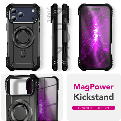 NALIA Magnetische Panzerhülle für iPhone 17 Pro Max – MagSafe kompatibel & Kamera-Stand – GRANITE (Outdoor Schutzhülle Stoßfest) – Marke aus Berlin Sturmgrau NALIA Outdoor Hülle