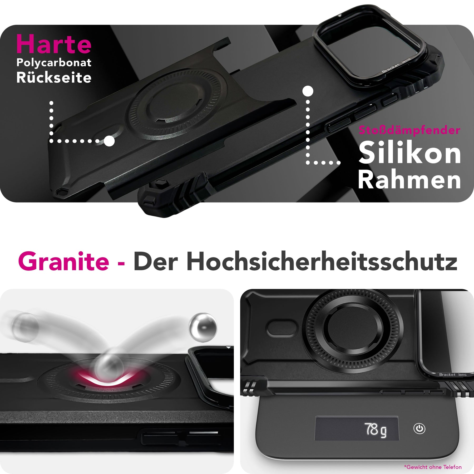 NALIA Magnetische Panzerhülle für iPhone 17 Pro Max – MagSafe kompatibel & Kamera-Stand – GRANITE (Outdoor Schutzhülle Stoßfest) – Marke aus Berlin Vulkanschwarz NALIA Outdoor Hülle