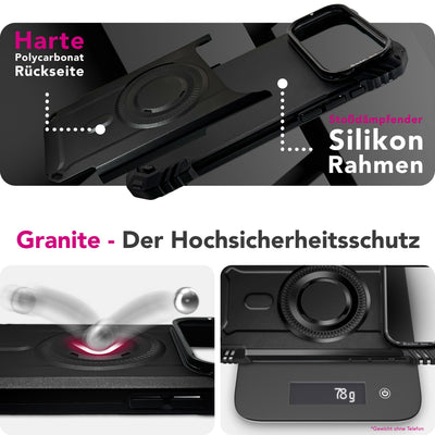 NALIA Magnetische Panzerhülle für iPhone 17 Pro Max – MagSafe kompatibel & Kamera-Stand – GRANITE (Outdoor Schutzhülle Stoßfest) – Marke aus Berlin Vulkanschwarz NALIA Outdoor Hülle