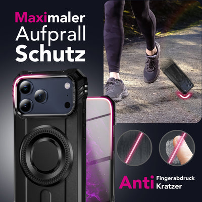 NALIA Magnetische Panzerhülle für iPhone 17 Pro Max – MagSafe kompatibel & Kamera-Stand – GRANITE (Outdoor Schutzhülle Stoßfest) – Marke aus Berlin Vulkanschwarz NALIA Outdoor Hülle