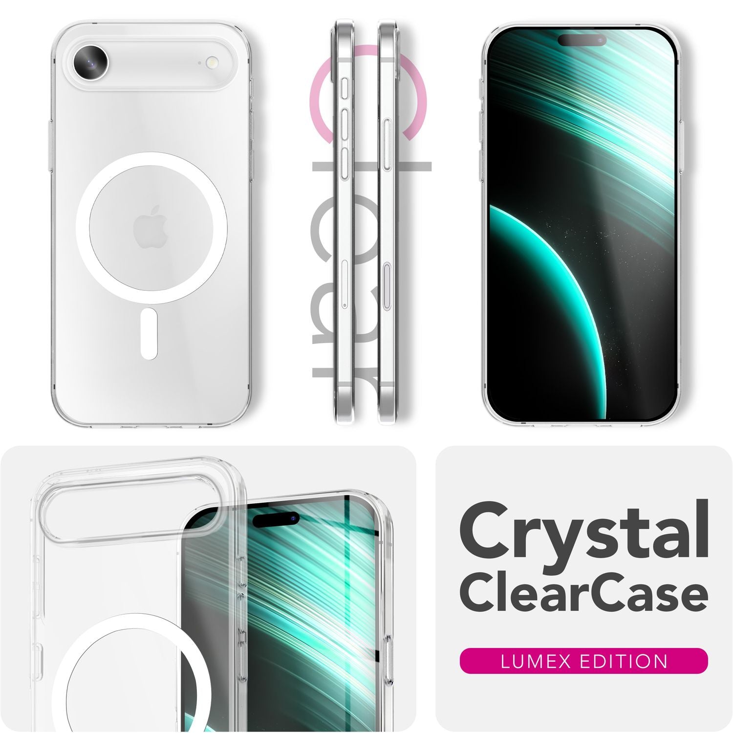 NALIA MagSafe Hülle Lumex für Apple iPhone 17 Air (Kristallklar mit MagPower) - Schlanke Schutzhülle mit Magnet-Ring, Transparentes PC-Cover & TPU-Rand, Anti-Gelb, Crystal Case Default Title NALIA Klare Hüllen