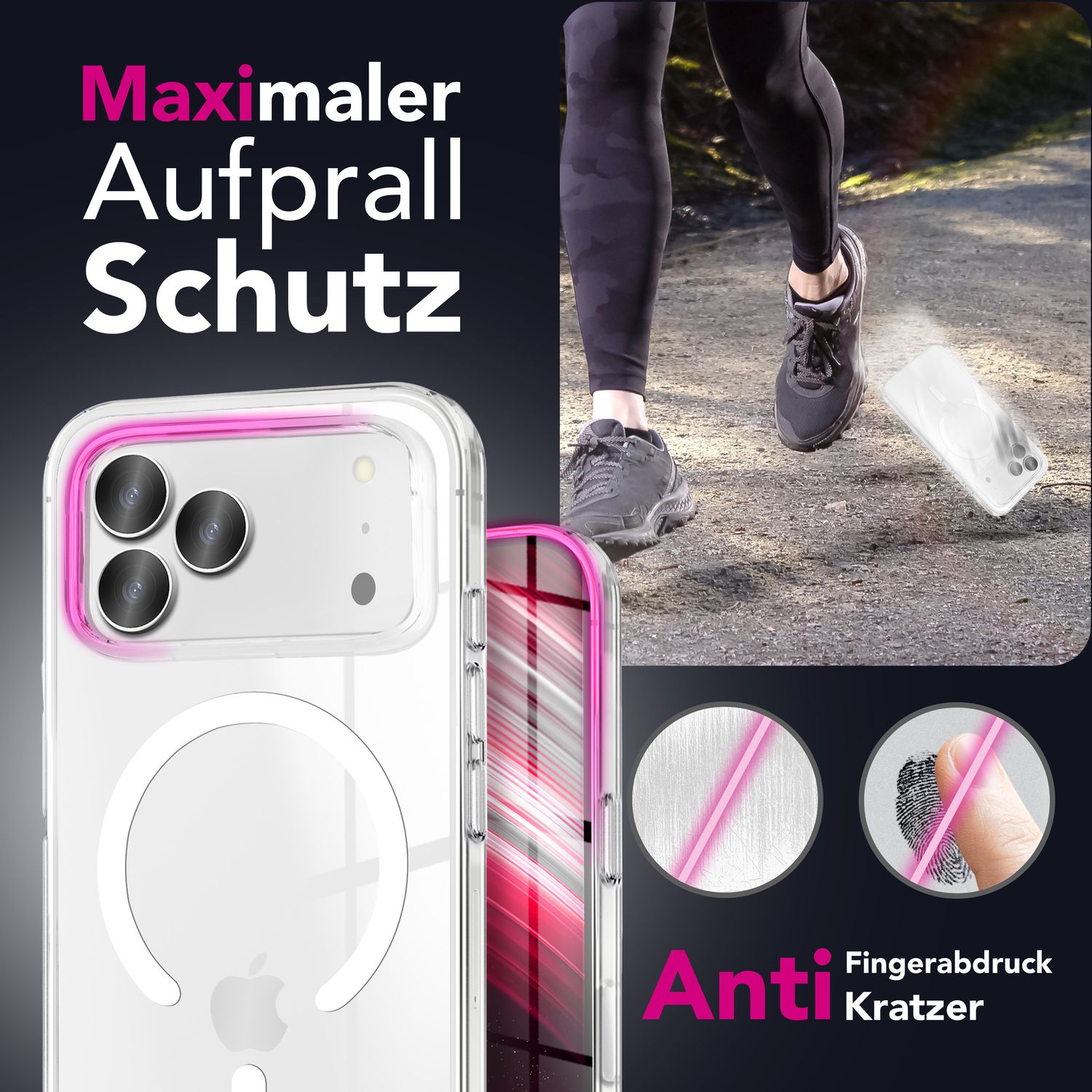 NALIA MagSafe Hülle Lumex für Apple iPhone 17 Pro (Kristallklar mit MagPower) - Durchsichtiges Hardcover mit Magnet-Ring, Transparentes PC-Case & TPU-Rahmen, Kratzfest, Stoßsicher